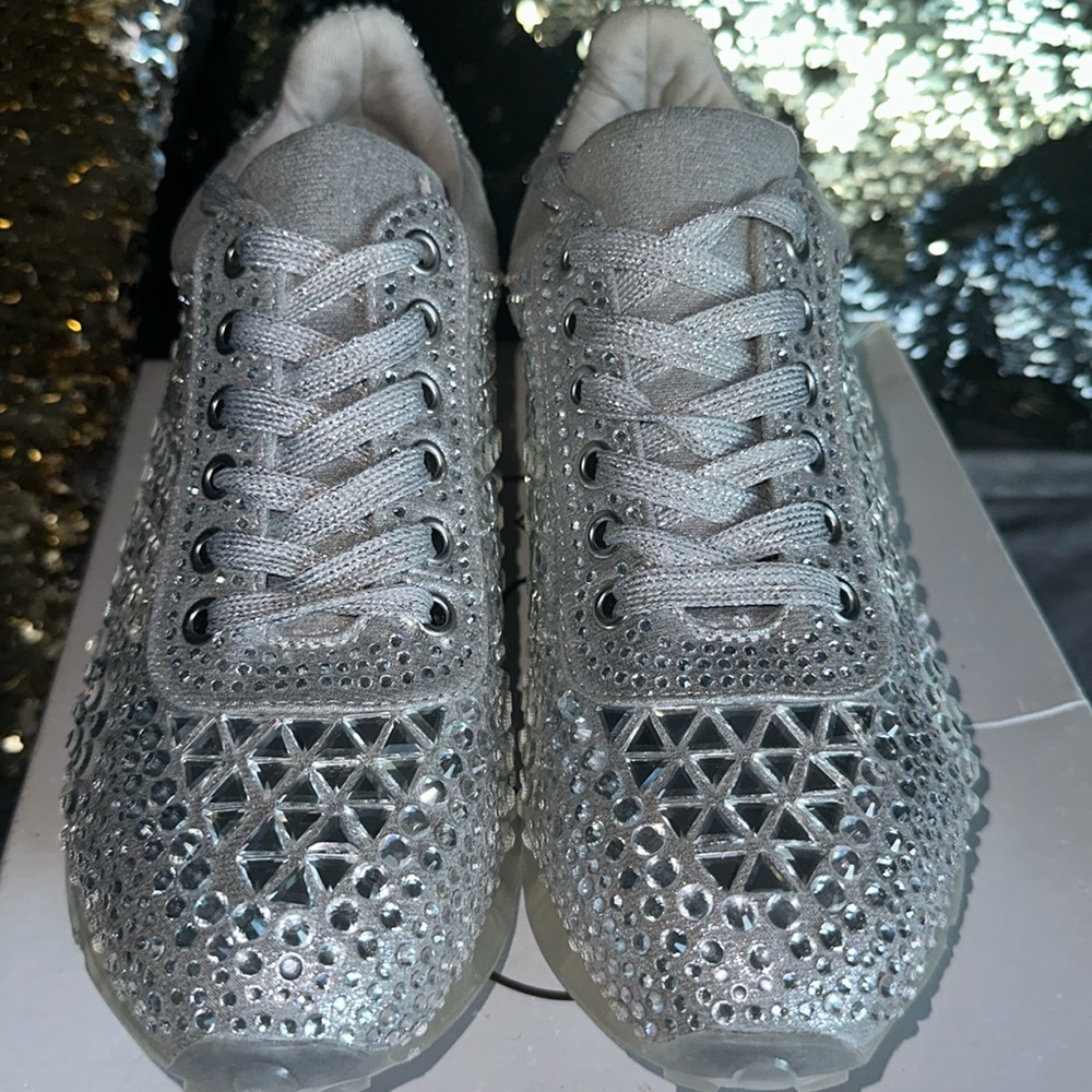 Steve Madden Carissa Silver Bling Sparkle Rhinestone Shoes Size 8